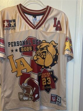 ROMWE Beige Red and Gold Graphic Sports Jersey